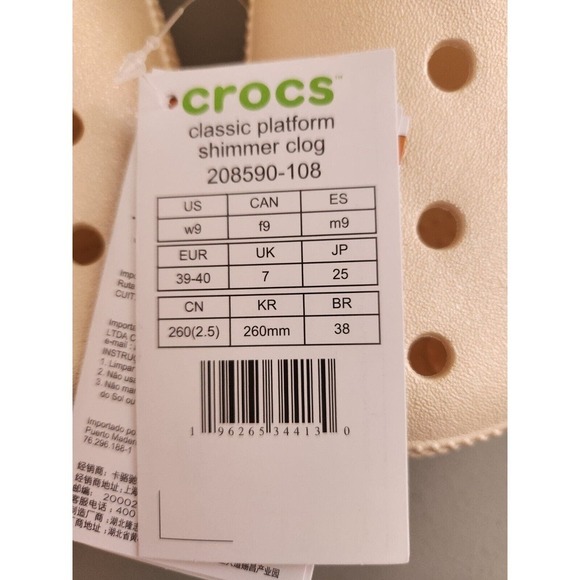 NEW Crocs Shimmer Classic Platform Clogs Size W9 With 5 Charms Vanilla - Picture 5 of 11